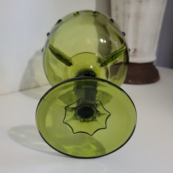 Vintage Indiana Glass Avocado Green Pedestal Compote Dish Bowl - Picture 6 of 6